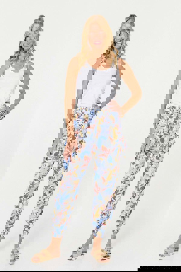 Blue | Leaf Print High Waist Harem Trousers
