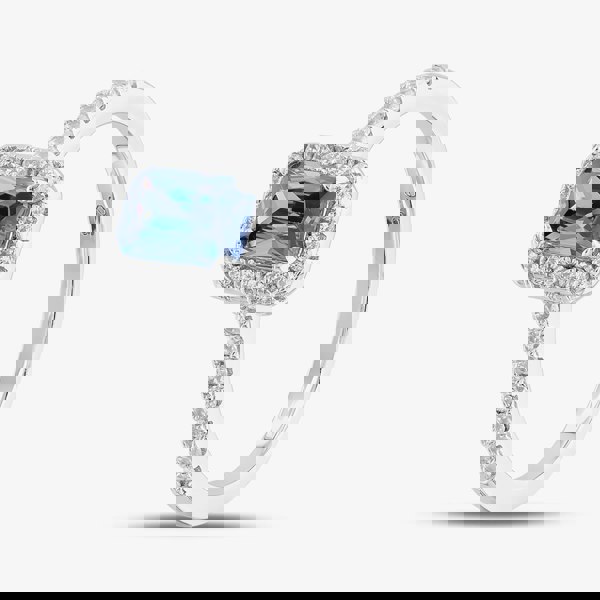 T. H. Baker Sterling Silver Cushion Cut Blue Cubic Zirconia Shoulder Set Cluster Ring S2157T