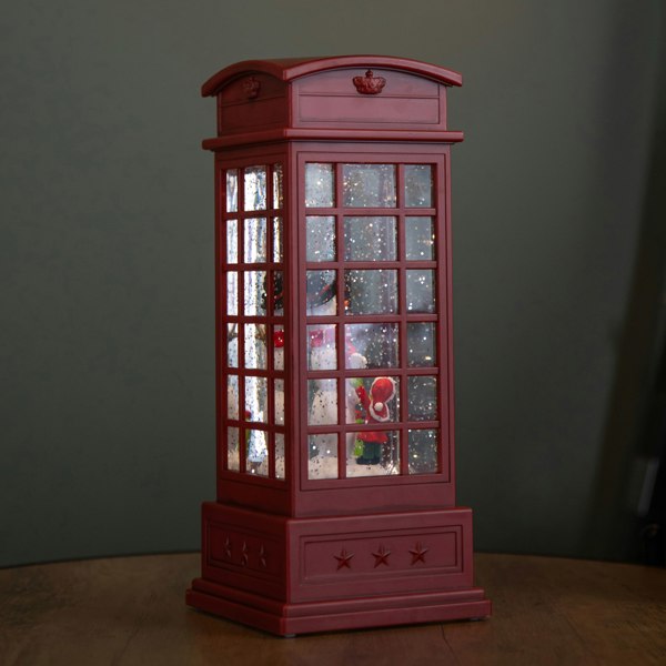 Samuel Alexander 25cm Battery Operated Light up Christmas Phone Box Water Spinner with Snowman Scene & LEDs