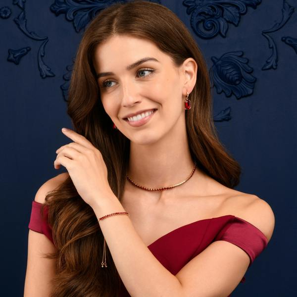 Zavana Red Rectangle Crystal Dangle Earrings on Small Hoops