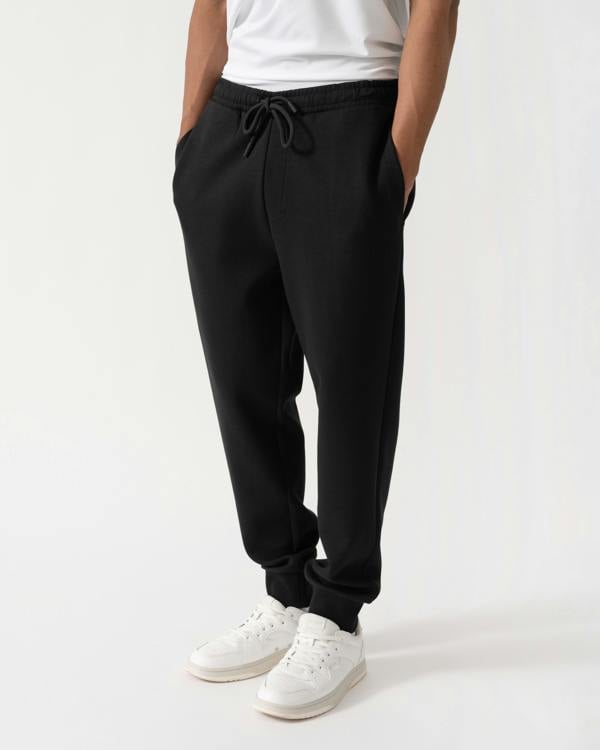 Front of BOSS Green Hadiko Mens Stretch-cotton track pants with puff-print logo - Black 001
