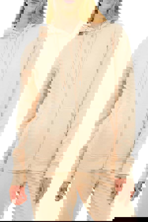 Smart Living Women's Stylish Zip-Up Hoodie with Pockets - Cozy Casual Wear - Stone