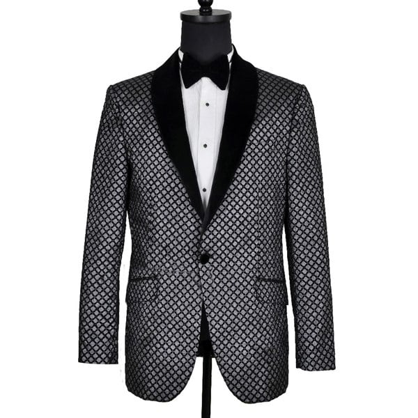 David WeJ Washington Jacquard Velvet Shawl Lapel Blazer - Grey