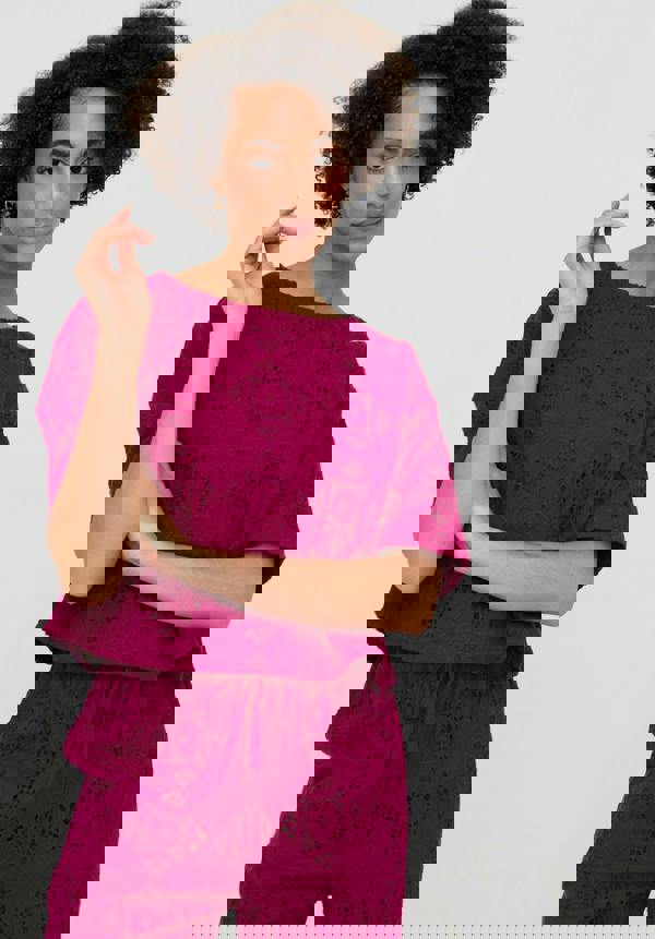 Raffya Opal Broderie Anglaise Split Open Back Blouse In PInk