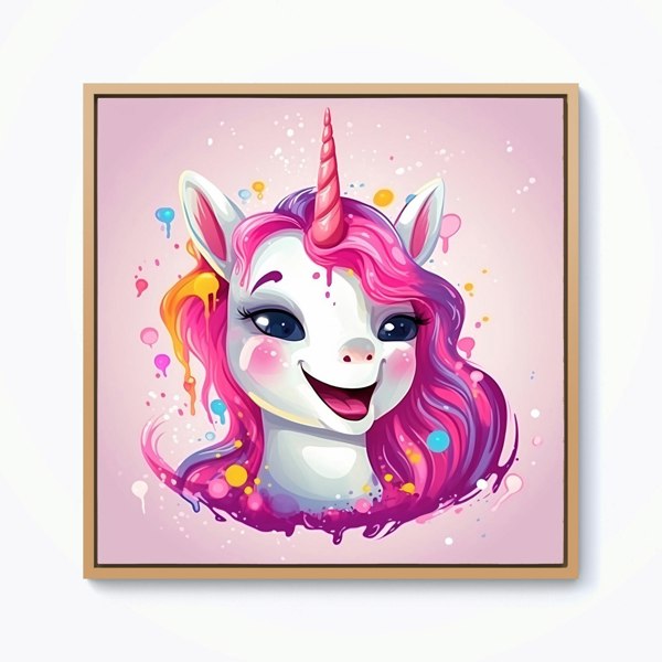 Warren Reed Happy Unicorn Splash Art Framed Canvas