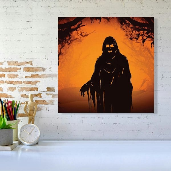 Warren Reed A Spooky Black And Orange Ghost Canvas