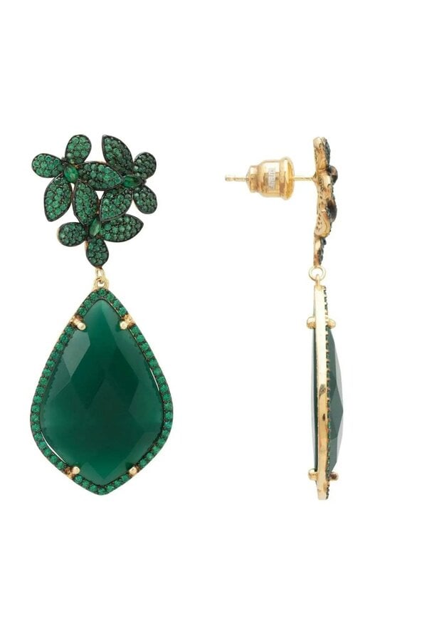 Latelita Flowers Green Onyx Teardrop Earrings Gold