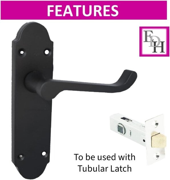 EDH Door Hardware Matt Black Internal Door Handles – 170mm x 42mm – 1, 4 or 6 Pairs – Handle Only or with Tubular Latch