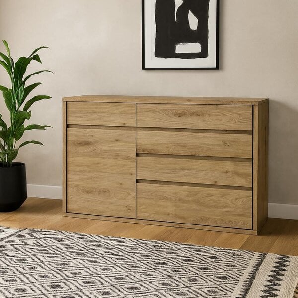 Wyld Haus Athens Natural Oak Wood Effect 1 Door 5 Drawer Storage Chest