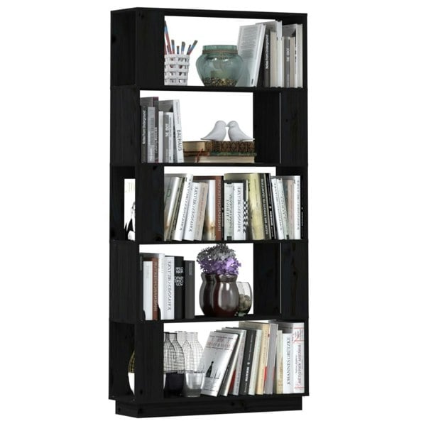 Berkfield Book Cabinet/Room Divider Black 80x25x163.5 cm Solid Wood Pine
