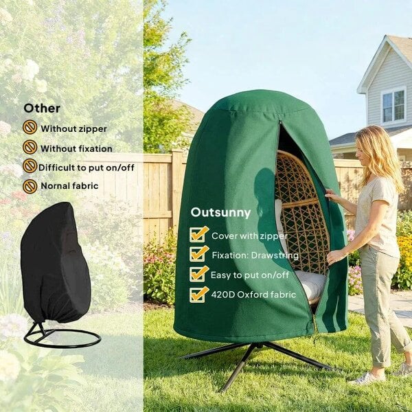 Bobobiy 190 x Φ128cm Hanging Egg Chair Furniture Cover - Green