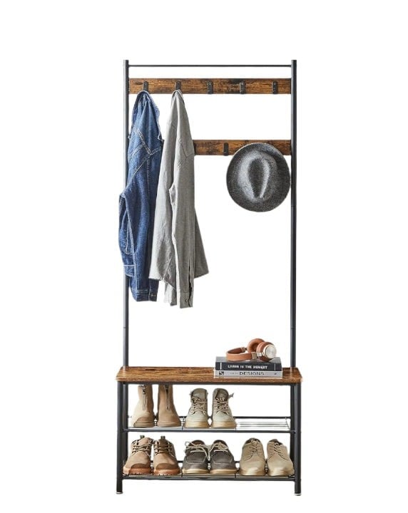Modcraft Industrial Coat Stand with Shoe Storage Bench - 3-in-1 Design