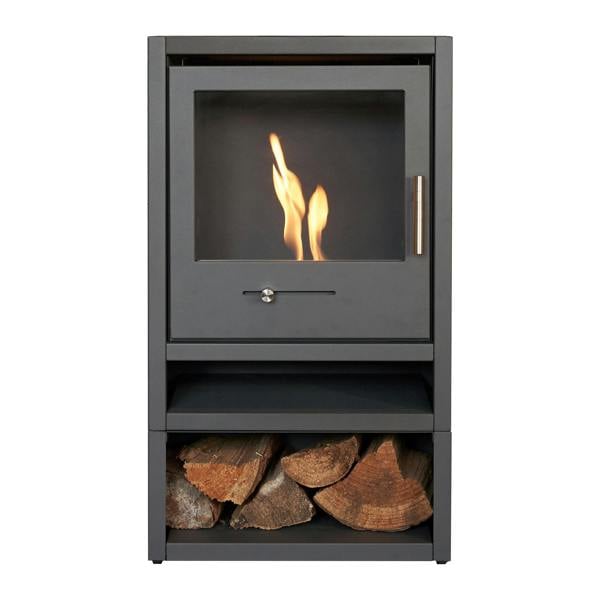 OKO S1 Bio Ethanol Stove with Log Storage in Charcoal Grey