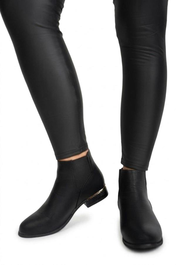 Palina Faux Leather Ankle Boots With Gold Trim Heel - Black_wb