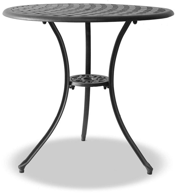 Centurion Supports OSHOWA Garden and Patio Table and 2 Large Chairs with Armrests Cast Aluminium Bistro Set - Black Cushions