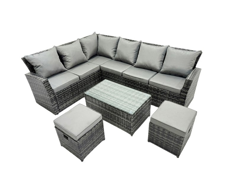 Fimous 8 Seater High Back Rattan Garden Furniture Set Corner Sofa With Oblong Coffee Table Footstool