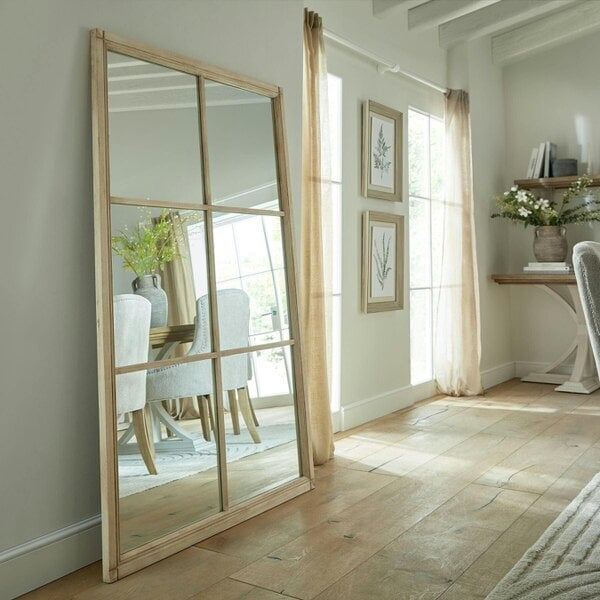 Wyld Haus Leaning Rustic Window Pane Wall Mirror with Natural Wood Frame