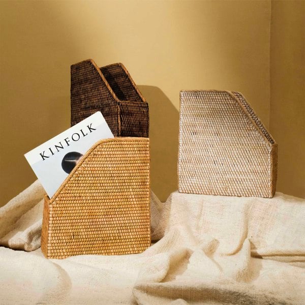 Rattan File Holder - Magazine Holder and a4 docment - Coastal Villa Homeware