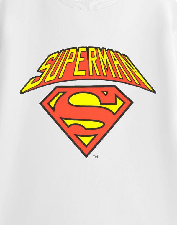 DC Comics Superman Mens White Colligate Logo Short Sleeved T-Shirt