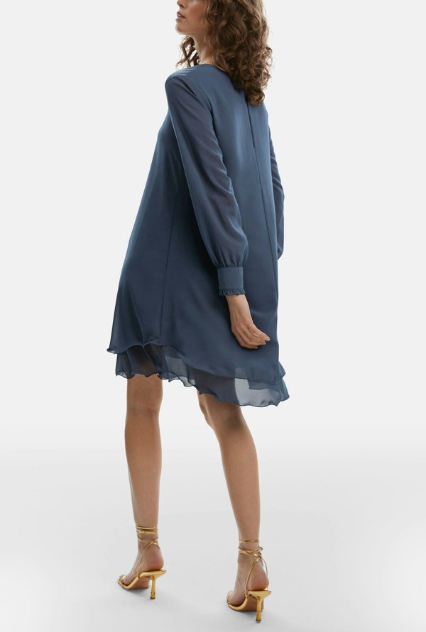 Long Sleeve Denim Wave Hem Dress - James Lakeland