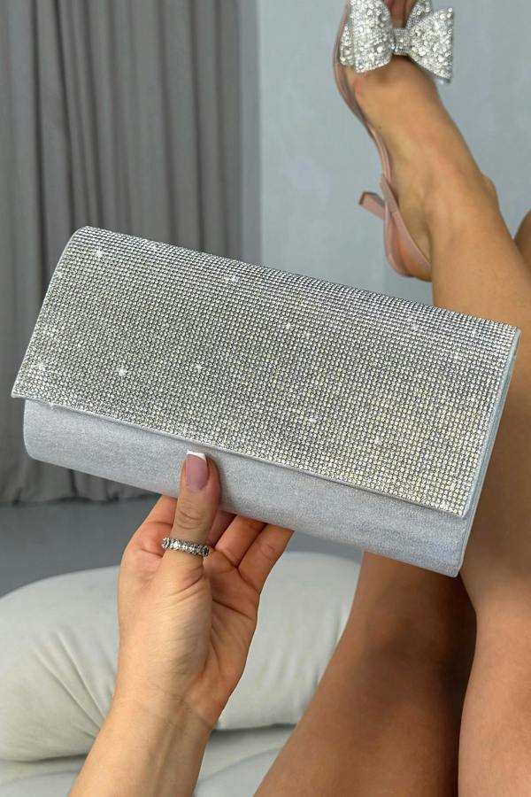 Crystal Sparkle Clutch Bag Silver