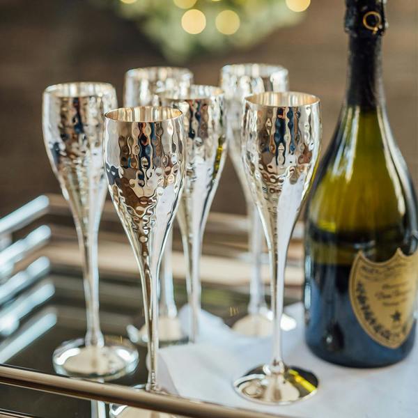 Culinary Concepts Pair of Silver-Plated Hammered Champagne Goblets