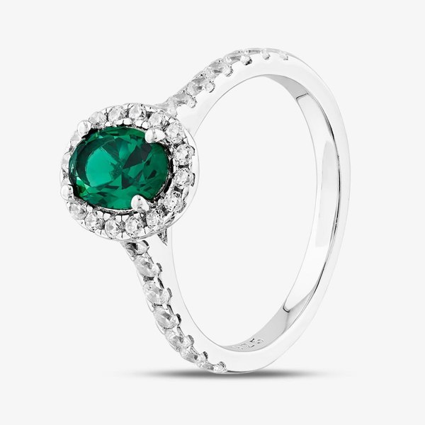 T. H. Baker Sterling Silver Oval Cut Green Cubic Zirconia Shoulder Set Cluster Ring S2173