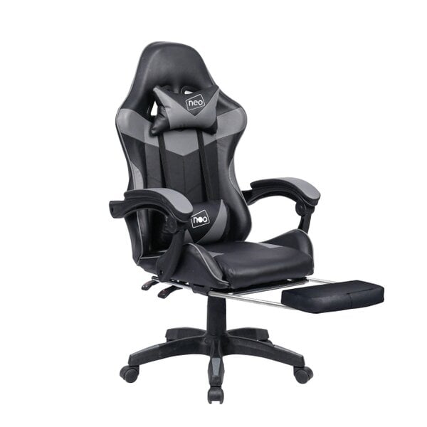 Neo Grey & Black PU Leather Gaming Chair with Footrest