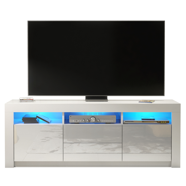 Mex Furniture Spacious 160cm TV Unit & Cabinet with White Gloss Doors and Free LED