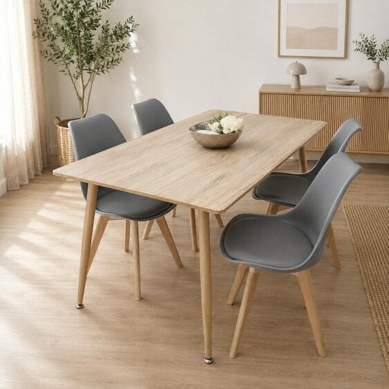 KOSY KOALA 4 Seater Modern Dining Table 140cm with Wood Effect Metal Leg and 4 Grey Chairs for Kitchen & Dining Room