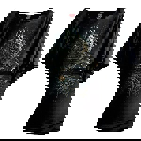 CELTIC WOLF - Boat Neck Bat Sleeve Top Black