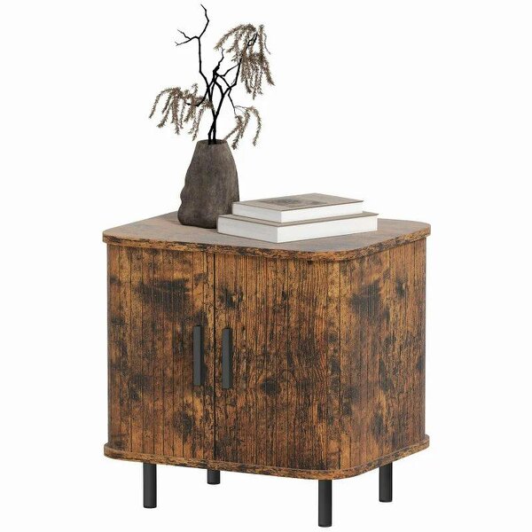 Wyld Haus Pasaba Brown Nordic Bedside Table With Tambour Sliding Door And Metal Legs