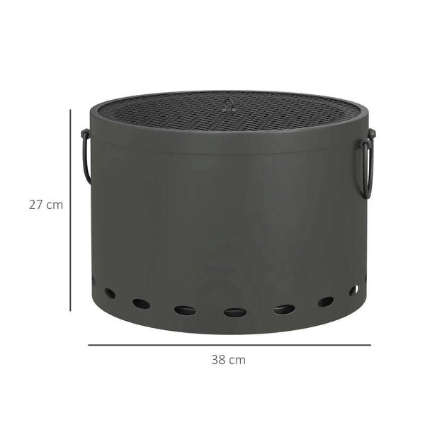 Smokeless Fire Pit, 38cm Portable Wood Burning Firepit with Spark Screen and Poker, Low Smoke Camping Bonfire Stove for Garden Patio Picnic