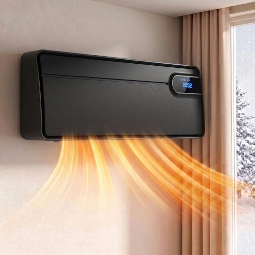 HOMCOM Smart Electric Heater, 2000W Ceramic Wall Mounted, Fan, Black