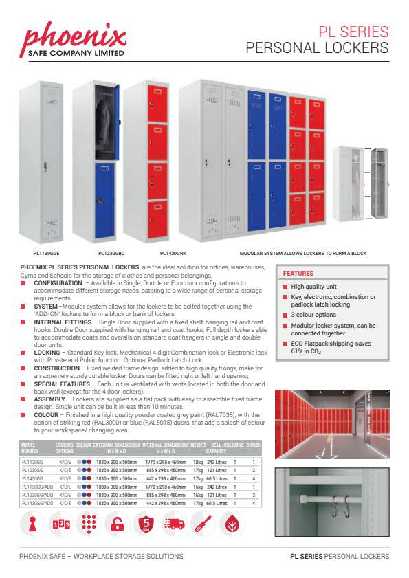 Phoenix Safe Phoenix PL Series PL1230GRC 1 Column 2 Door Personal Locker Grey Body/Red Doors with Combination Locks