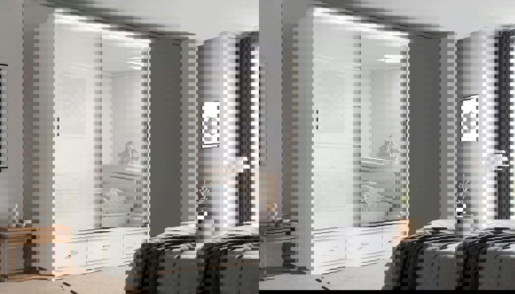 RAC3 Race to Road Stylish Bedroom Sliding Wardrobe with LED Light - Ample Storage Space and Sleek Design comes in White/Grey/Black & Width 205cm/256cm