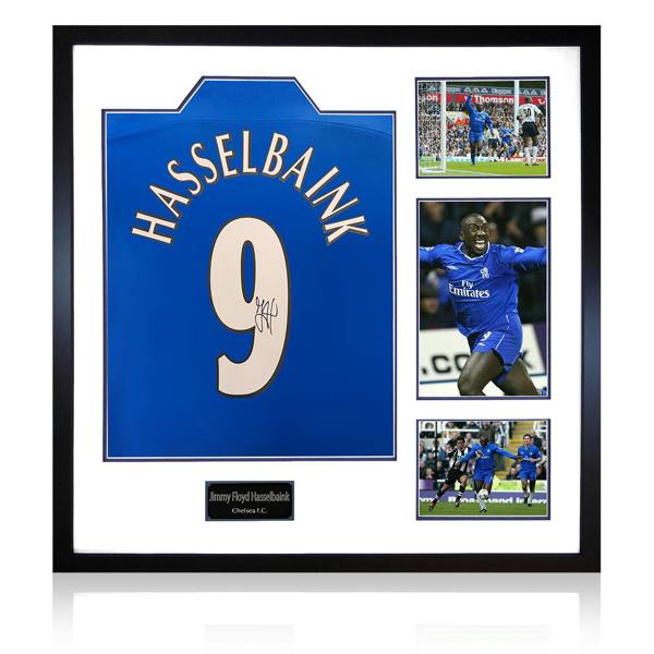Jimmy Floyd Hasselbaink Signed Chelsea Shirt Elite Frame