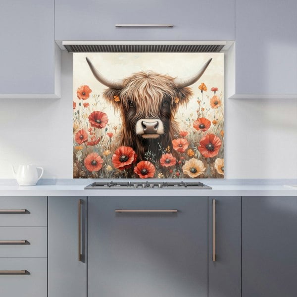 Warren Reed - Designer Highland Cow And Summer Flowers Kitchen Splashback