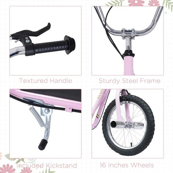 Pink kids scooter with textured handle grips, sturdy frame, and large wheels
