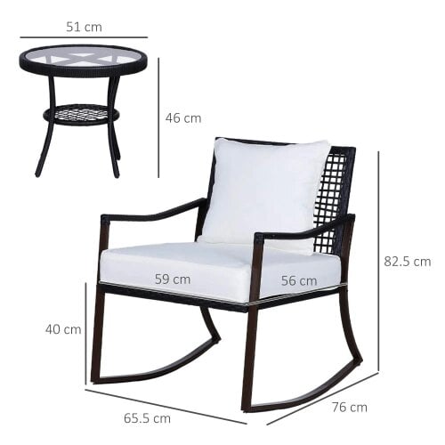 Bobobiy Rattan Bistro Set, 3 Pieces Wicker Garden Set with Rocking Chairs and Round Glass Top Coffee Table, Brown