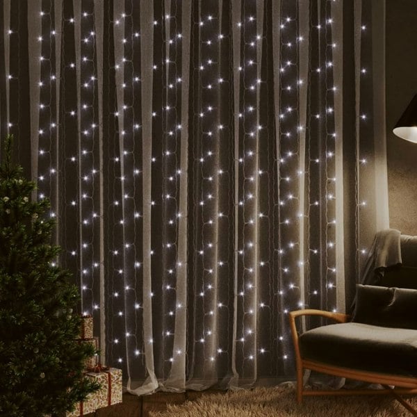 Berkfield LED Curtain Fairy Lights 3x3m 300 LED Cold White 8 Function