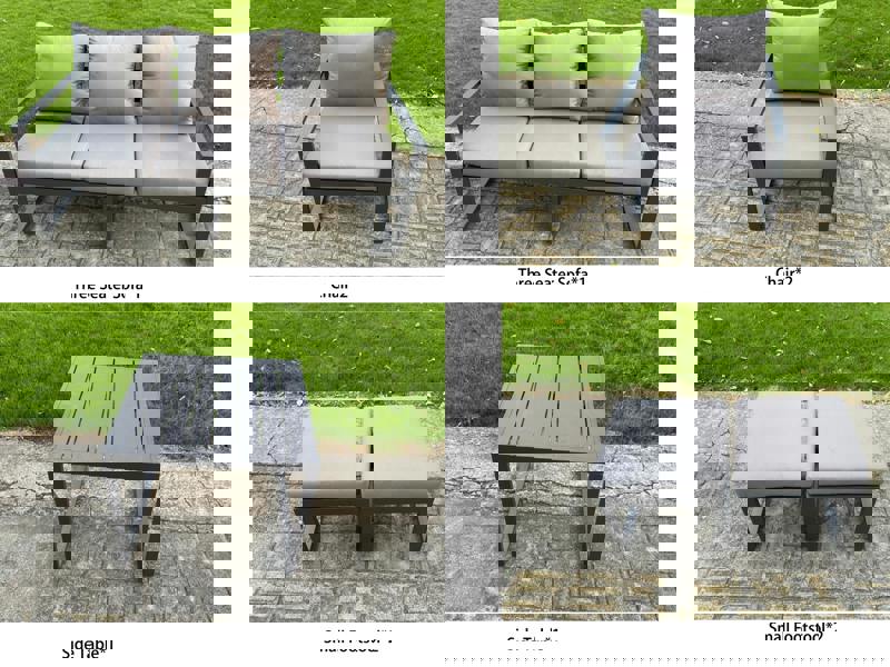 Fimous 7 Seater Aluminium Garden Furniture Set with Adjustable Rising Dining Table, 2 Chairs, 2 Footstools, Side Table - Dark Grey