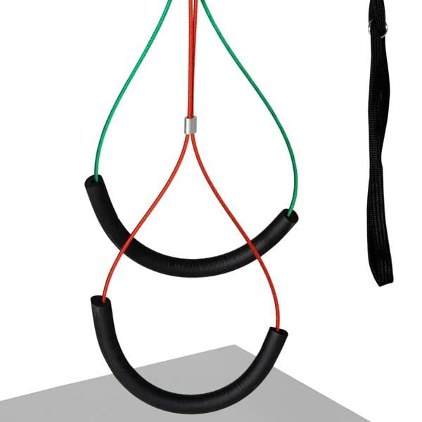 Black haunch holders and grooming loop with colored cords on adjustable arm