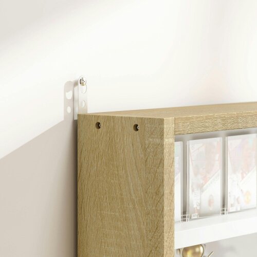 Wyld Haus Nivise Wood And Glass Natural Finish 5 Tier Wall Display Cabinet With Adjustable Shelves 60 x 80 cm
