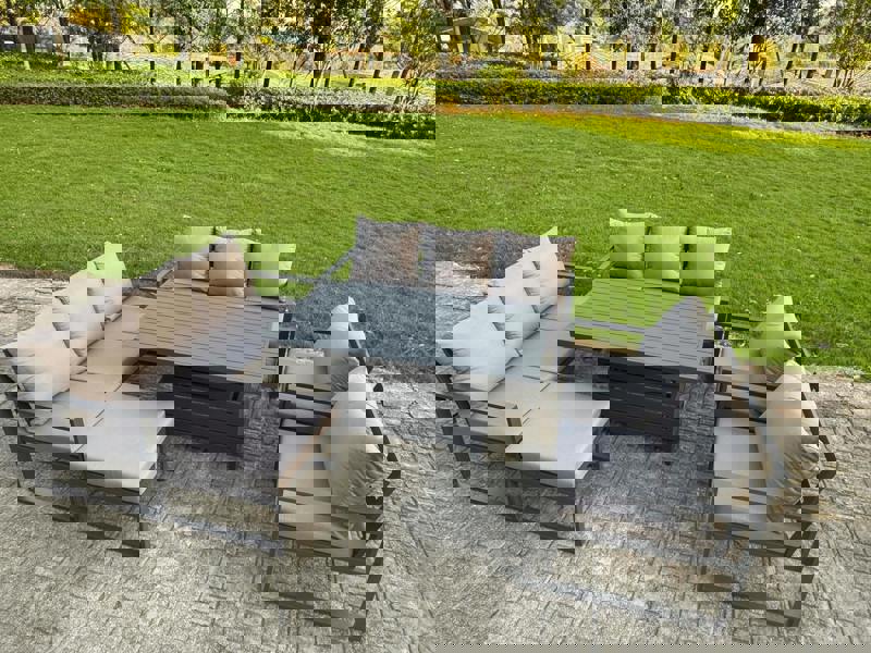 Fimous 9 Seater Aluminium Garden Furniture Set with Adjustable Rising Dining Table, 2 Chairs, Footstool - Dark Grey