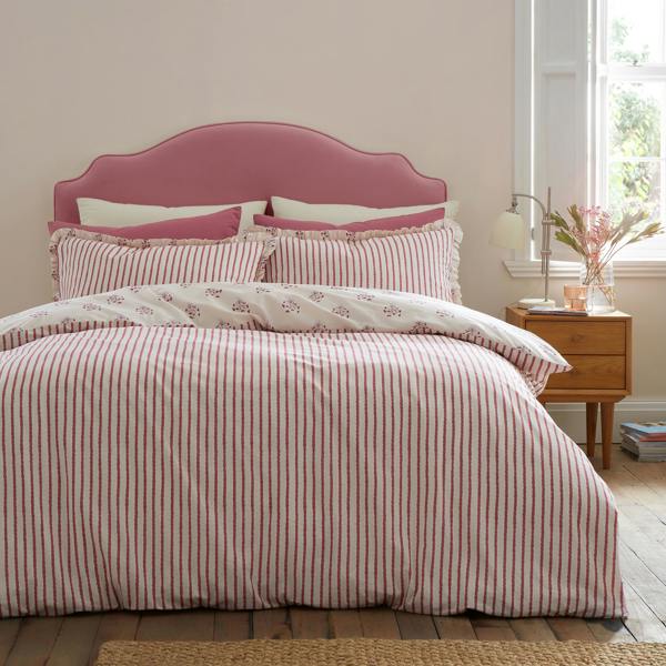 Emily Bond Hand Gathered Posy Cotton Reversible Duvet Cover Set Cream / Red