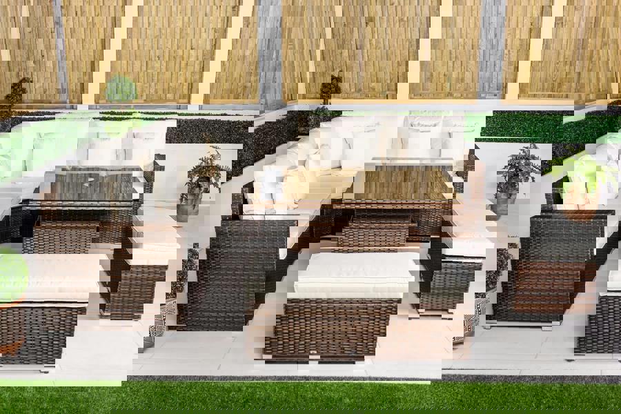 Giardino Santorini 5 Seat Modular Corner Sofa Rattan Garden Furniture Set Outdoor Height Adjustable Coffee Table + 2 x benches