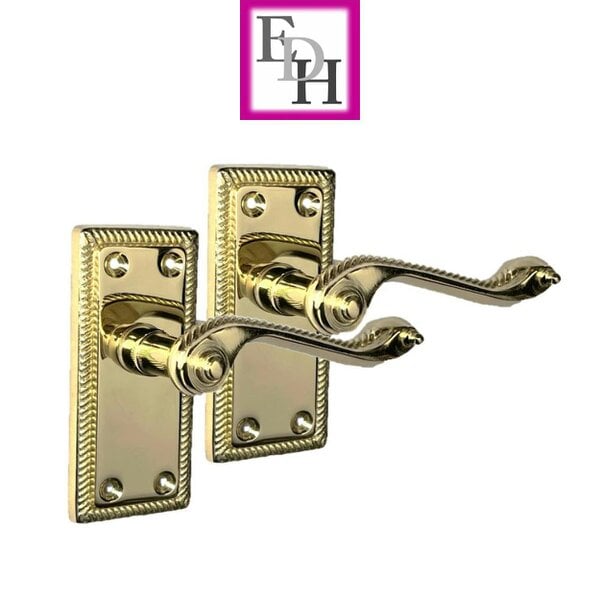 EDH Door Hardware Georgian Style Scroll Brass Finish Door Handles,Internal Door handles,Tubular.