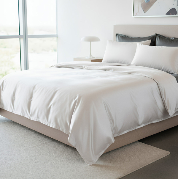 Anycozy Beddings White EU Single Size 2 Pcs High End Satin Smooth Duvet Cover Set Luxury Polyester Silky Soft Cozy Bedding Set