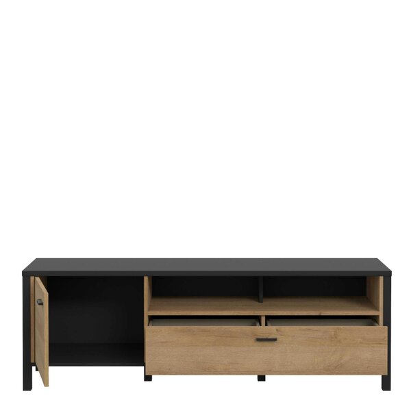Wyld Haus Egtved Black and Natural Oak Wood Effect TV Unit 1 Door 1 Drawer